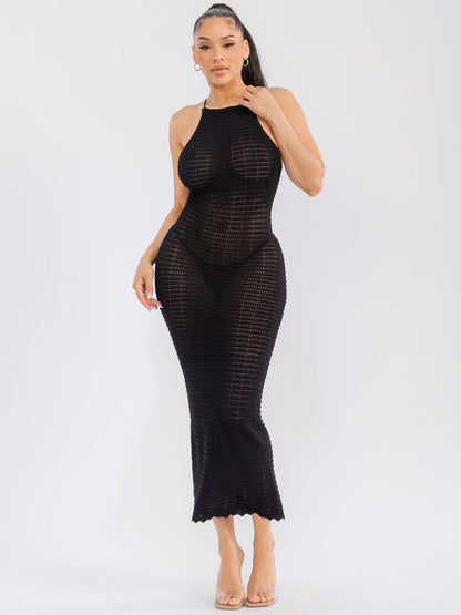 WOMEN'S SLEEVELESS OPEN BACK BODYCON CROCHET MAXI DRESS
